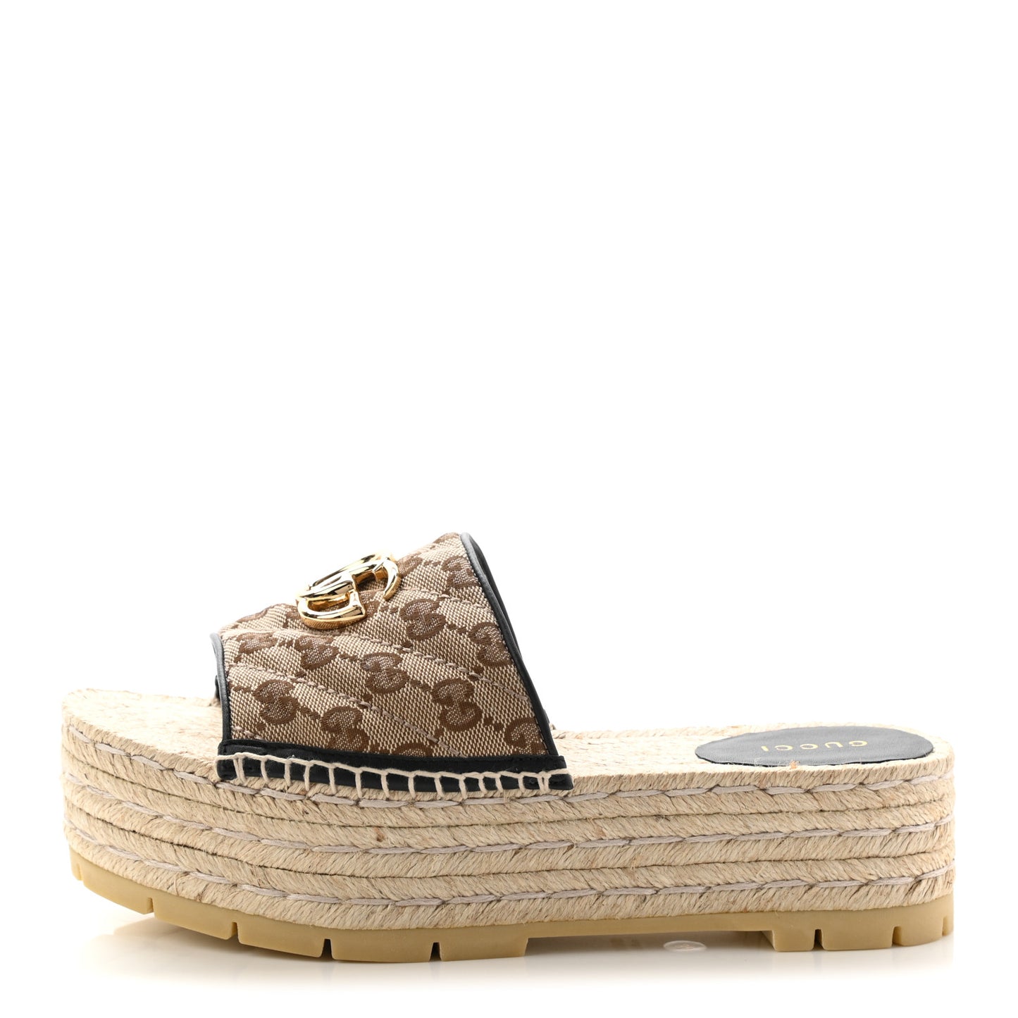 Monogram Matelasse Diagonal GG Marmont Platform Espadrille Slide Sandals 38 Beige Ebony Black