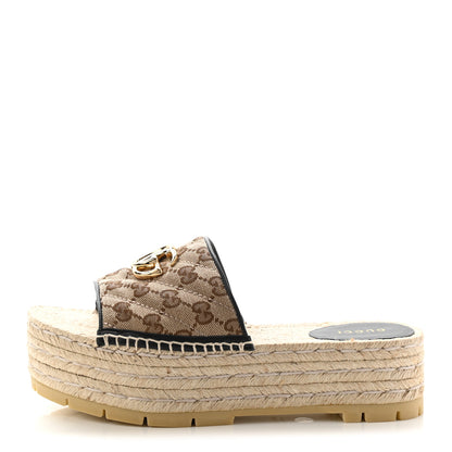 Gucci Monogram Matelasse Diagonal GG Marmont Platform Espadrille Slide Sandals 38 Beige Ebony Black 1 of 8