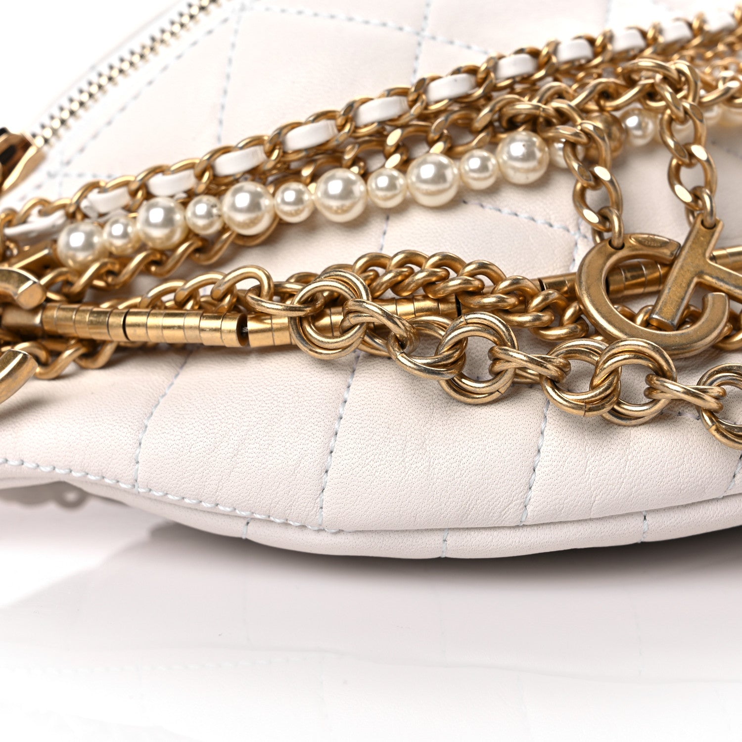 Chanel Lambskin Quilted All About Chains Waist Belt Bag White 8 of 9