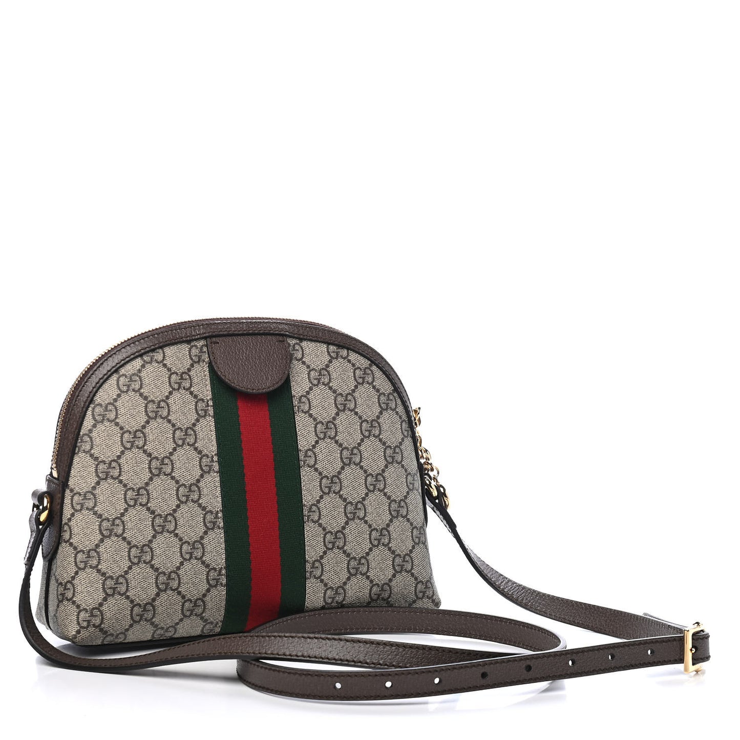 GG Supreme Monogram Textured Dollar Calfskin Web Small Ophidia Dome Shoulder Bag Beige Ebony New Acero