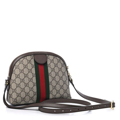Gucci GG Supreme Monogram Textured Dollar Calfskin Web Small Ophidia Dome Shoulder Bag Beige Ebony New Acero 2 of 7