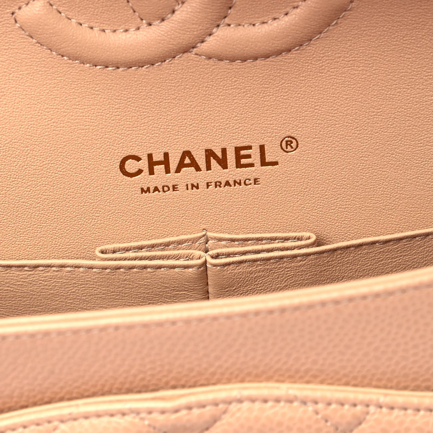 Caviar Quilted Medium Double Flap Beige