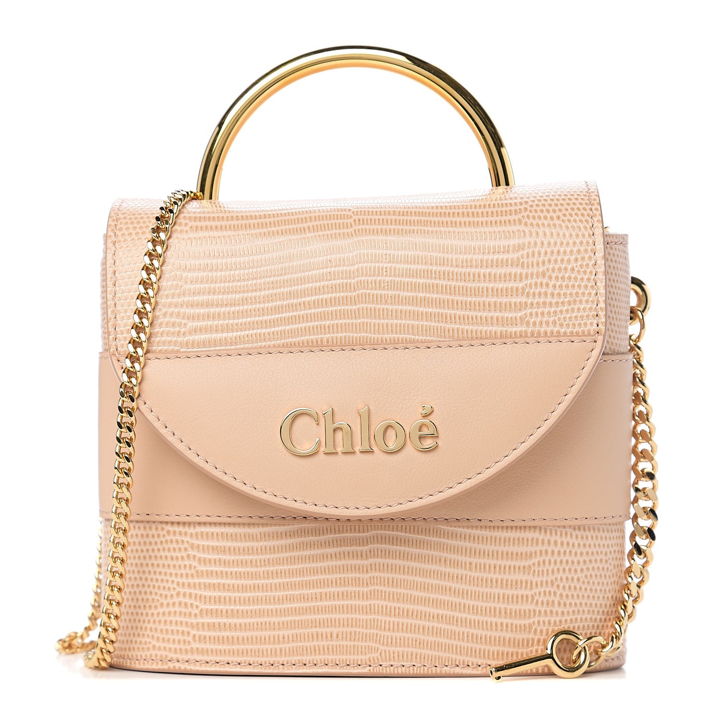 Calfskin Lizard Embossed Small Aby Lock Delicate Pink