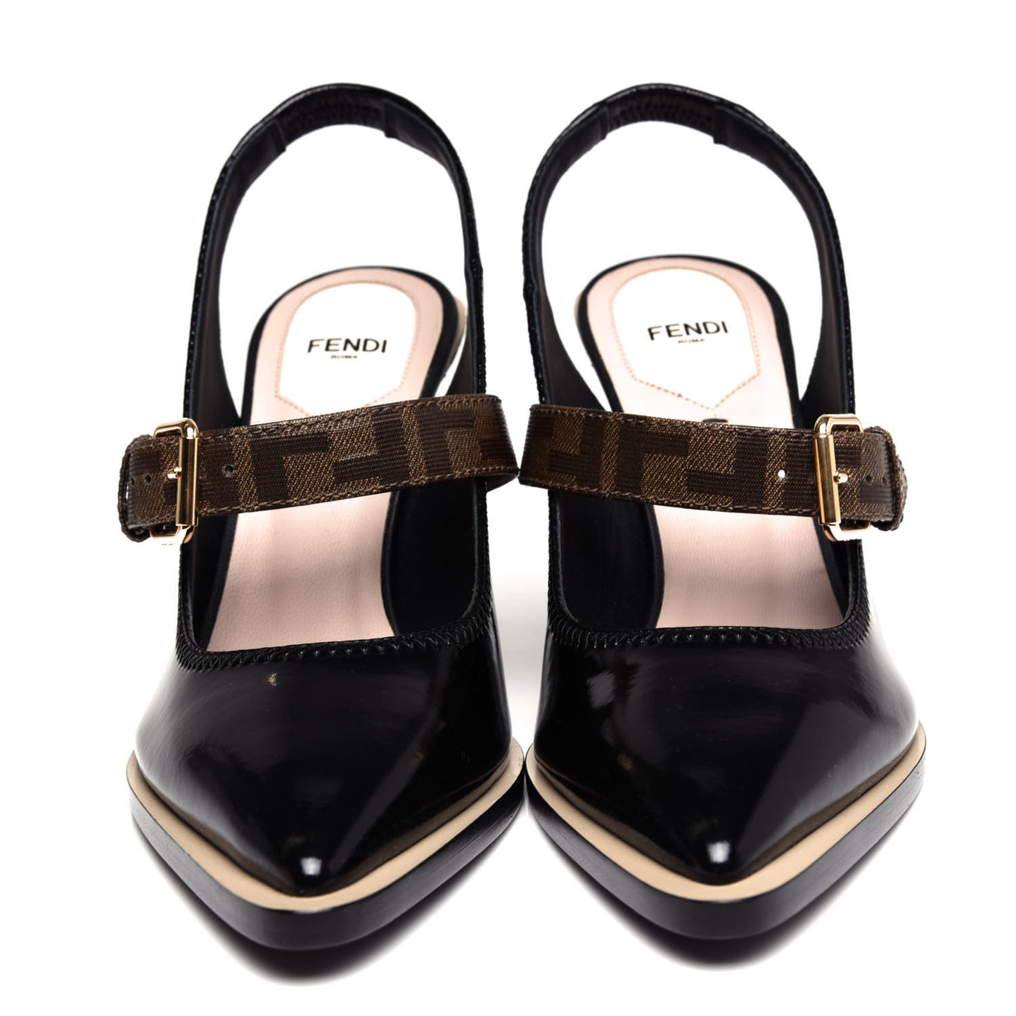 Glossy Neoprene Glazed Fabric FF FFrame Court Mary Jane Slingback Pumps 39 Black Tobacco Moro