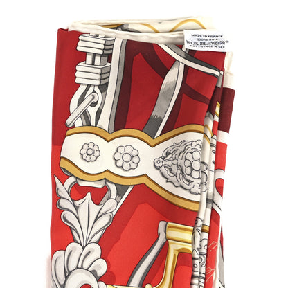Hermes Silk Brides Et Destin Scarf 90 Rouge Gris Argent White 3 of 3