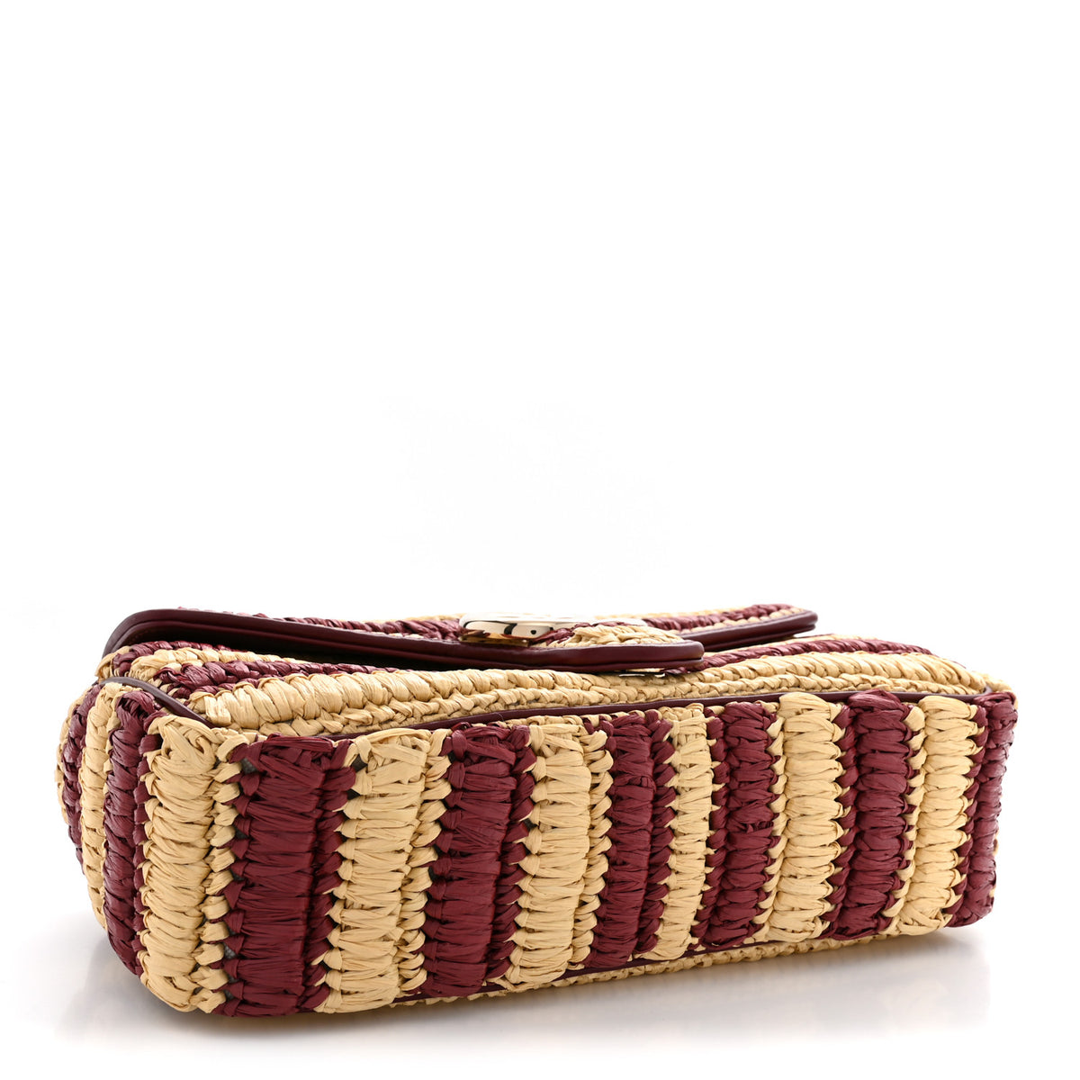 Calfskin Raffia Woven Striped Small GG Marmont Shoulder Bag Natural Burgundy