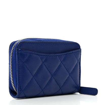 Chanel Lambskin Quilted Zip Around Coin Purse Wallet Blue 3 of 8