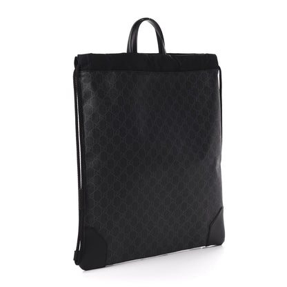 Gucci Soft GG Supreme Monogram Appia Calfskin Web Drawstring Backpack Black 2 of 9
