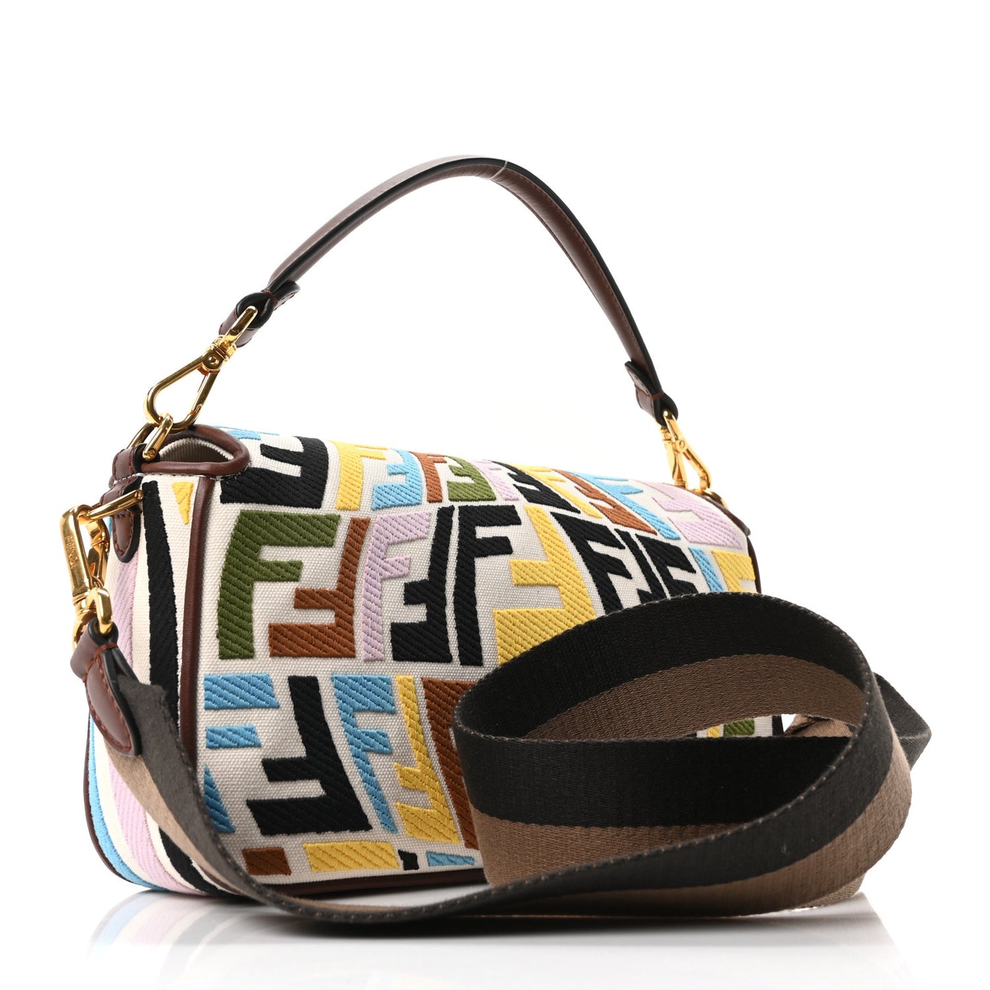 X SARA COLEMAN Canvas Vitello King Seta FF Fish Eye Embroidered Baguette Grezzo Multicolor Ghianda