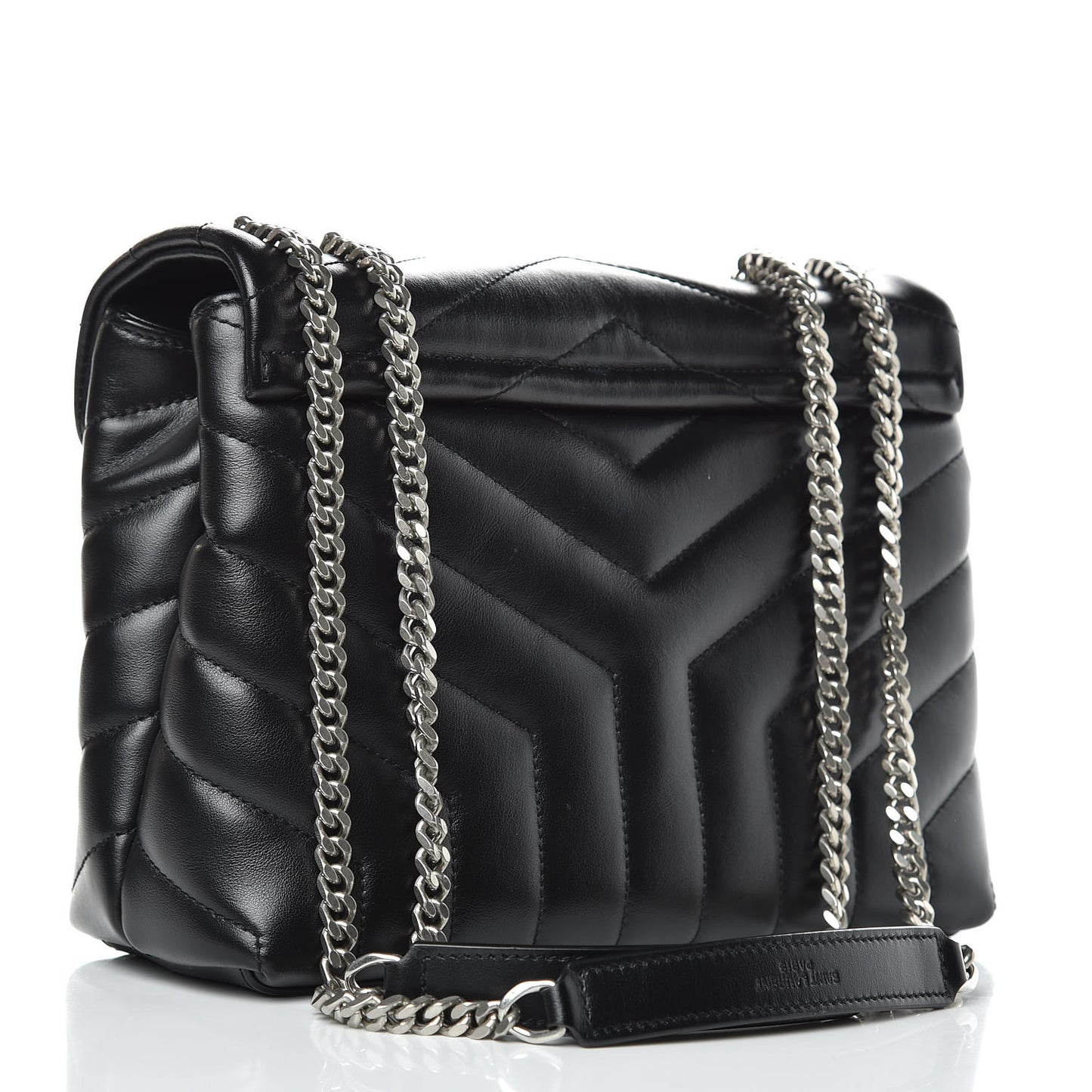 Calfskin Y Quilted Monogram Small Loulou Chain Satchel Black