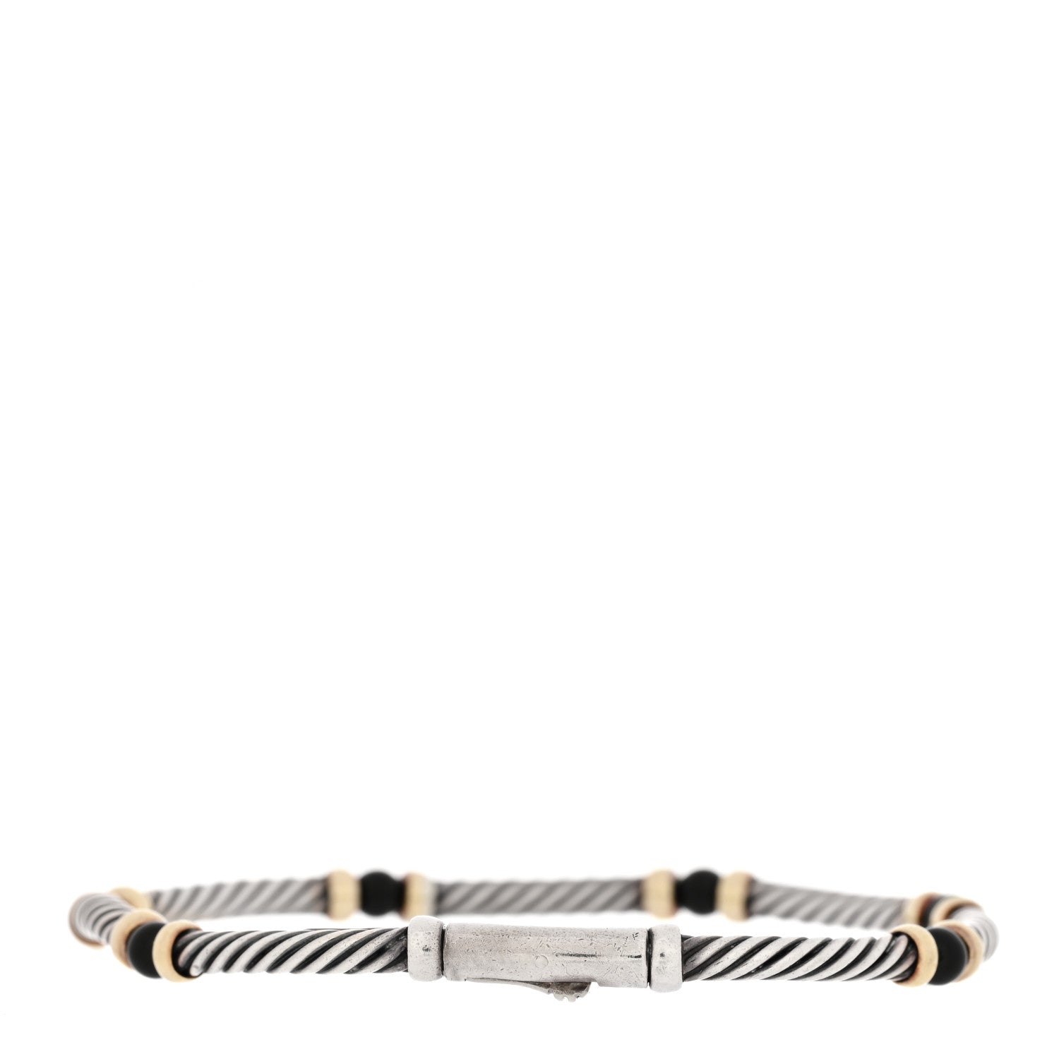 David Yurman Sterling Silver 14K Yellow Gold Onyx 3mm Metro Link Bracelet 2 of 4