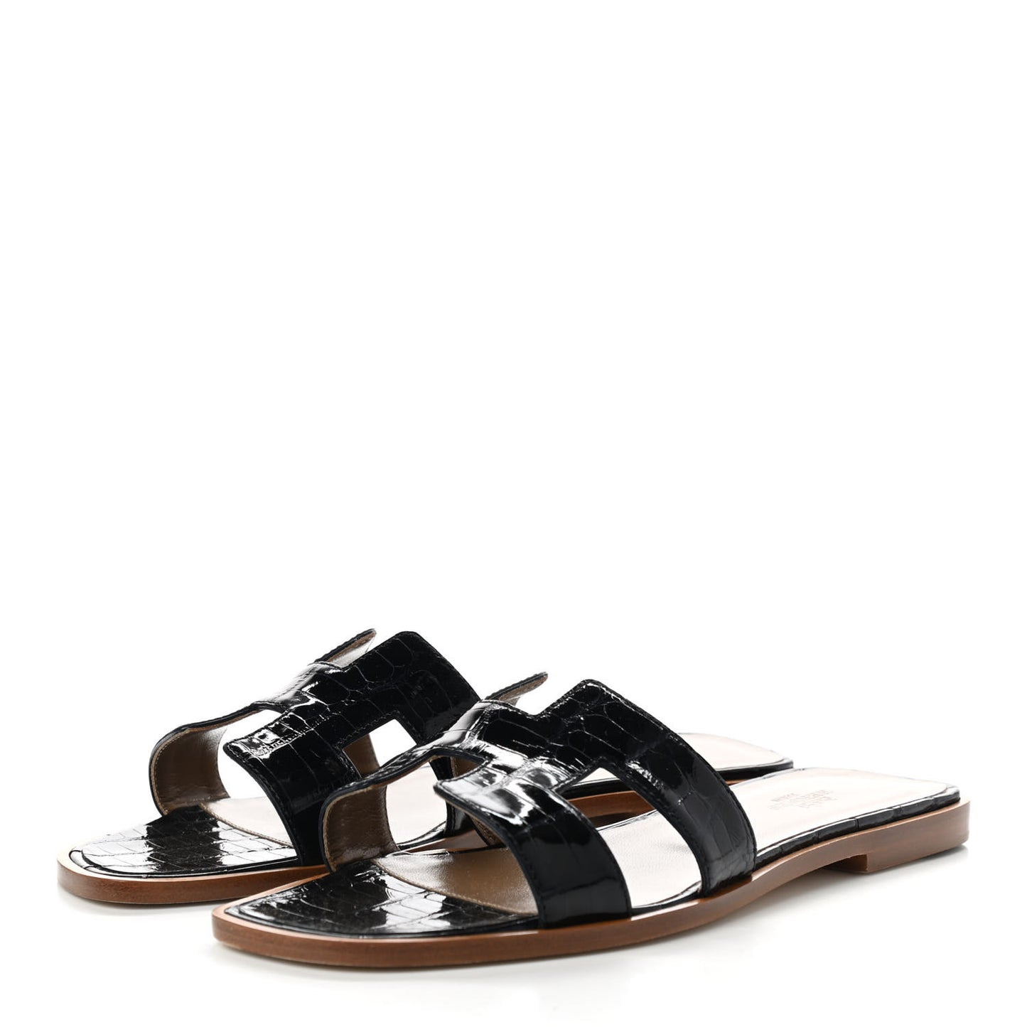 Shiny Alligator Oran Sandals 38 Black