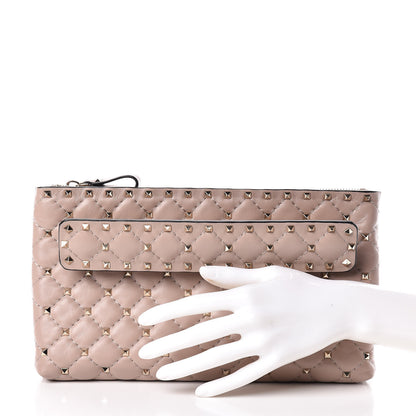 Valentino Garavani Nappa Rockstud Spike Side Slip Zip Clutch Poudre 2 of 9
