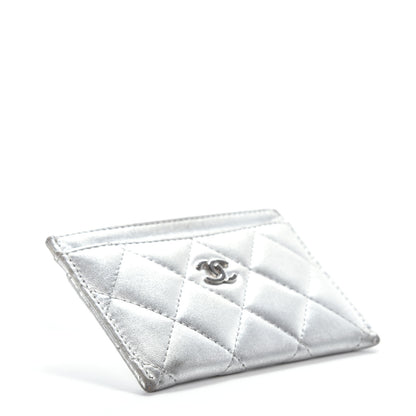 Chanel Metallic Lambskin Quilted CC Card Holder Silver 4 of 8
