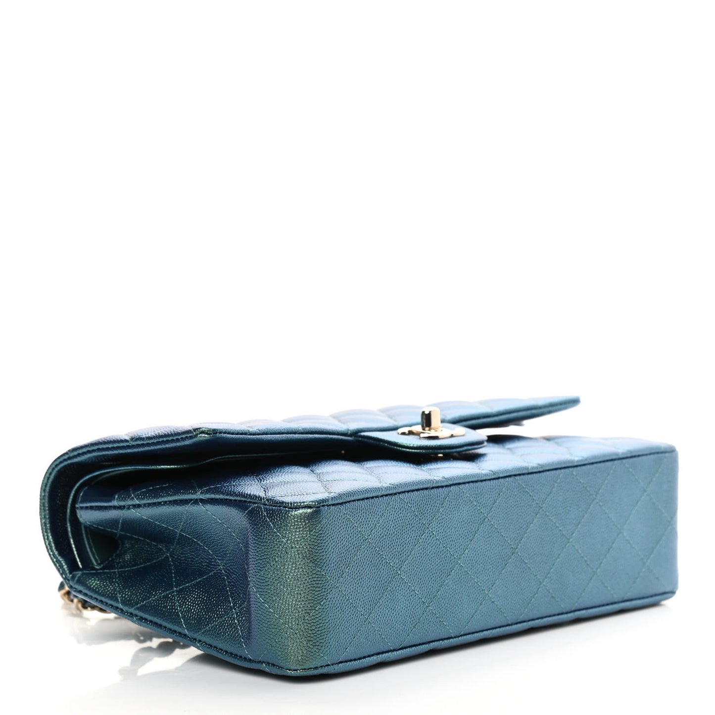 Iridescent Caviar Quilted Medium Double Flap Green