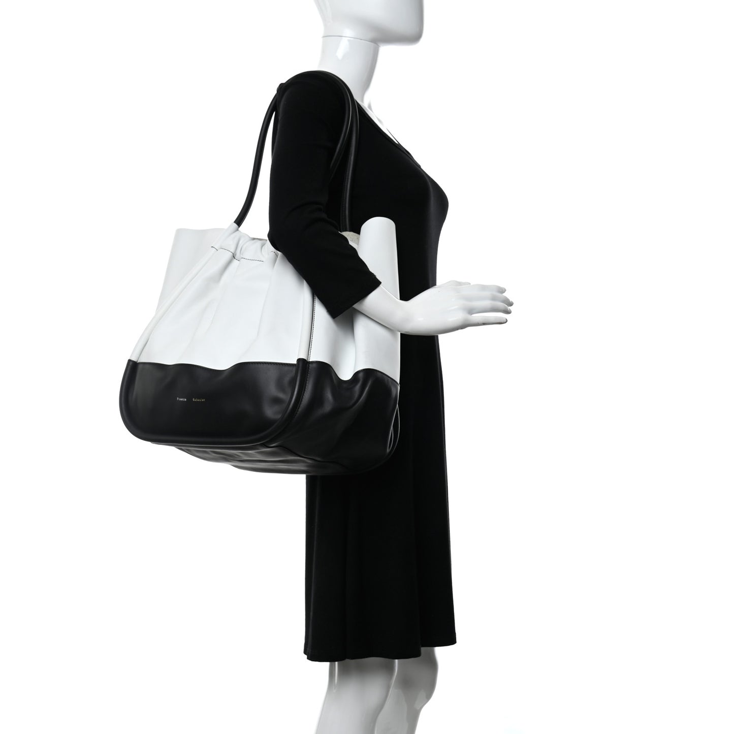 Calfskin Two Tone Ruched Tote White Black