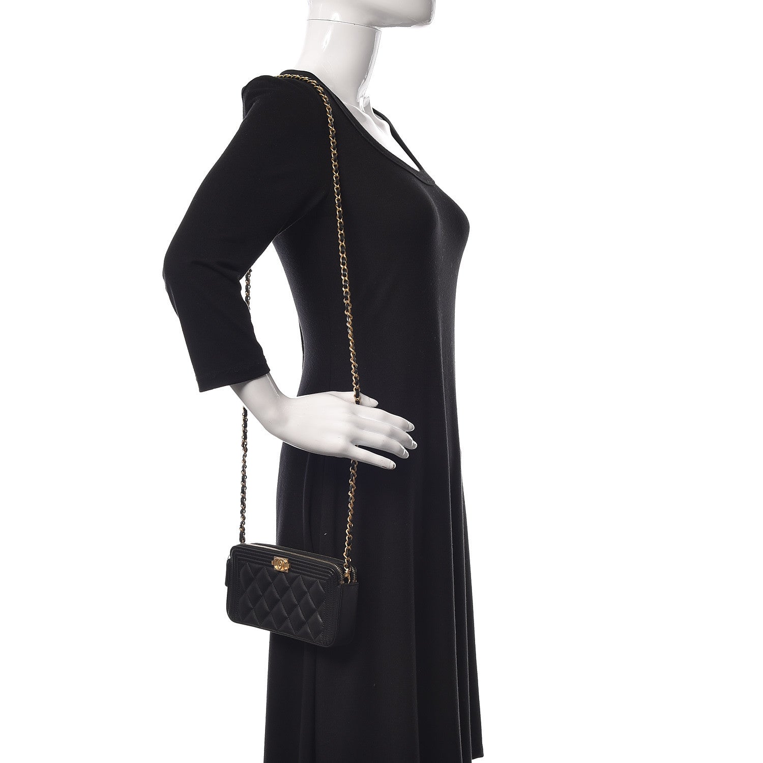 Chanel Lambskin Quilted Small Boy Clutch With Chain Black 2 of 13