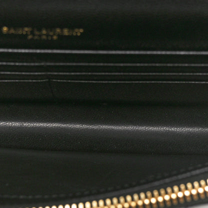 Saint Laurent Grain De Poudre Matelasse Chevron Monogram Envelope Chain Wallet Black 5 of 10