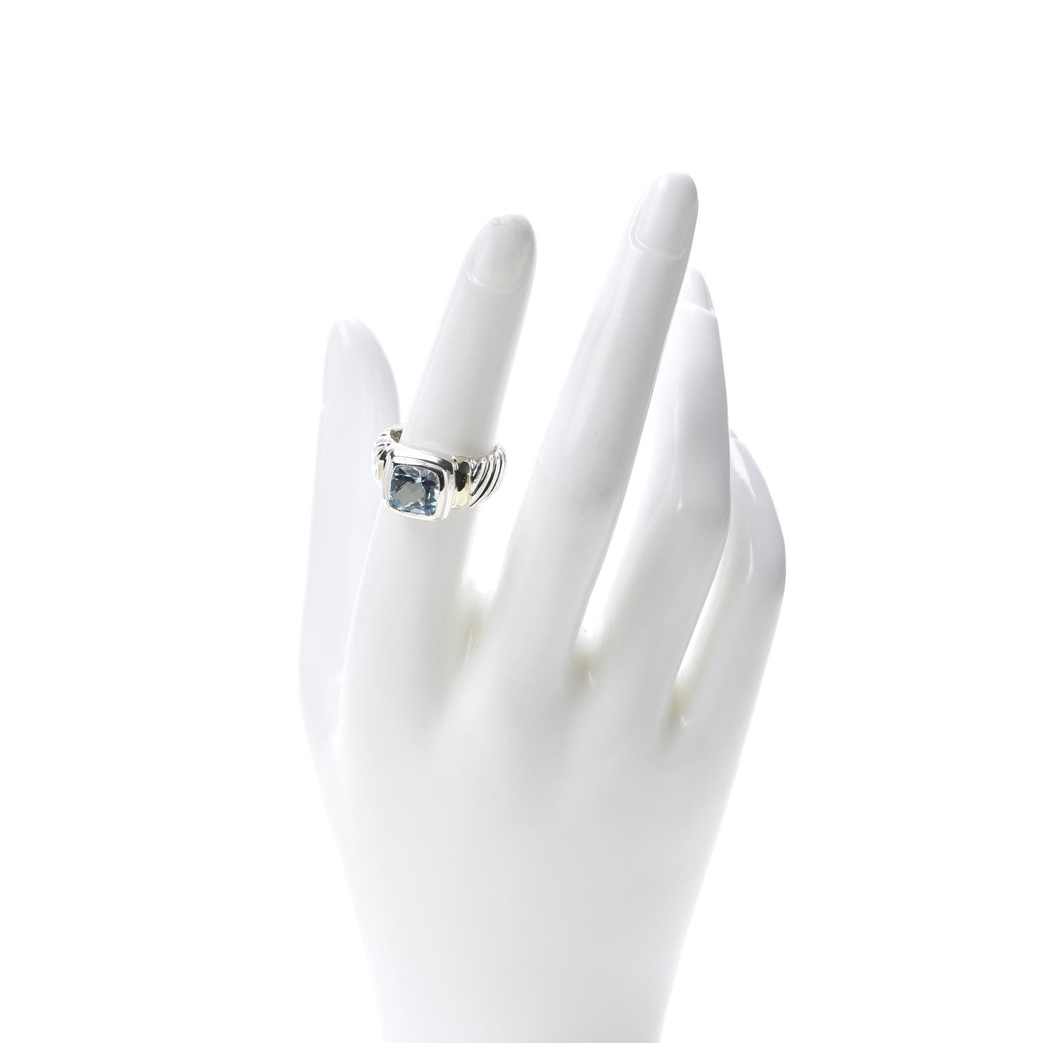 David Yurman Sterling Silver 14K Yellow Gold Blue Topaz 7mm Noblesse Ring 53 6.5 2 of 6