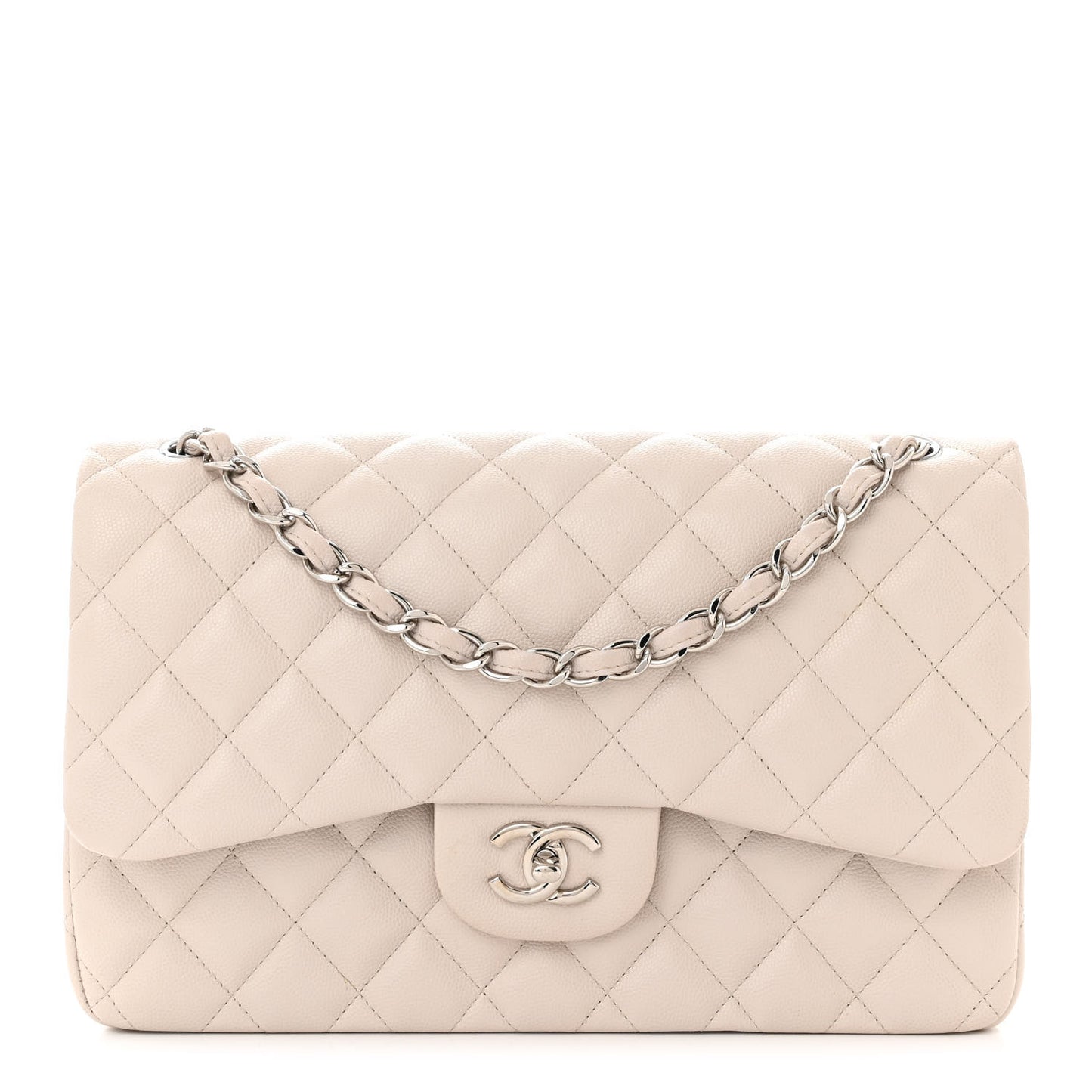 Caviar Quilted Jumbo Double Flap Ivory