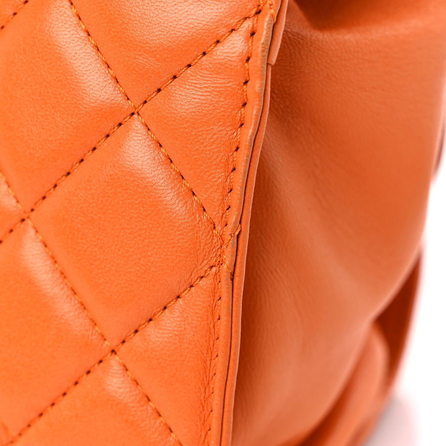 Lambskin Quilted Jumbo Grocery By Chanel Drawstring Shopping Bag Orange