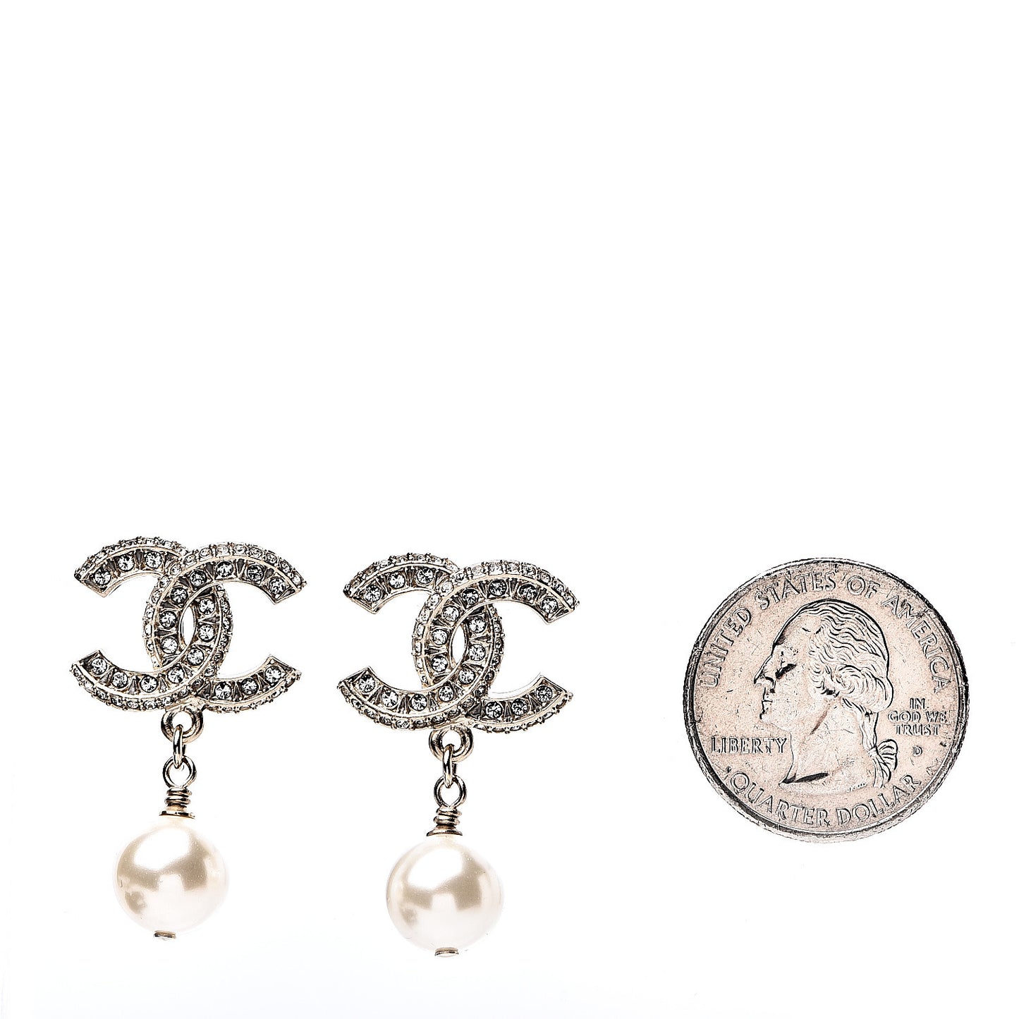 Crystal Pearl CC Drop Earrings Gold