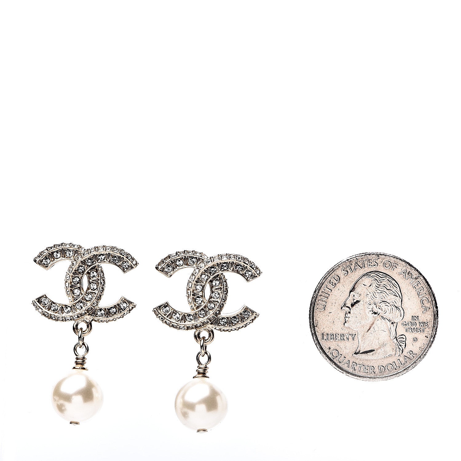 Chanel Crystal Pearl CC Drop Earrings Gold 2 of 5