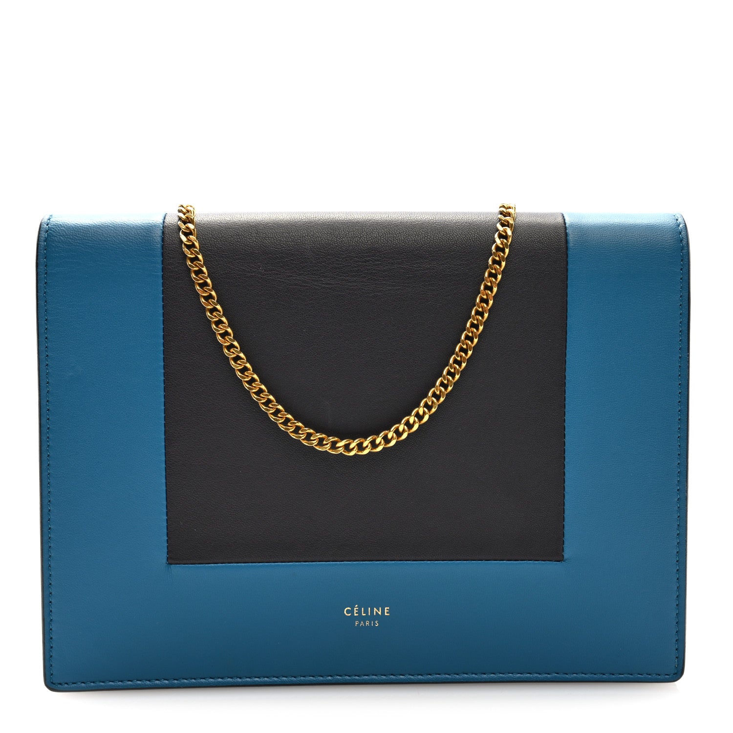 Celine Smooth Lambskin Frame Evening Chain Clutch Turchese Liquorice 1 of 9