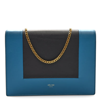 Celine Smooth Lambskin Frame Evening Chain Clutch Turchese Liquorice 1 of 9