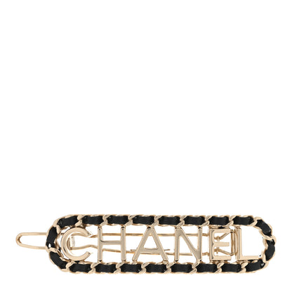 Chanel Metal Lambskin Vintage Allure Logo Hair Clip Black Gold 1 of 3