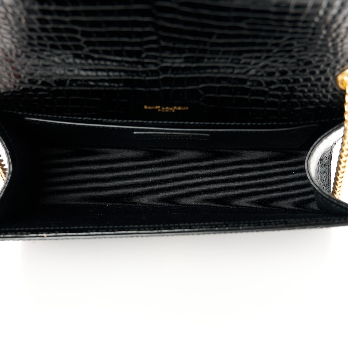 Calfskin Crocodile Embossed Medium Classic Monogram Kate Tassel Satchel Black