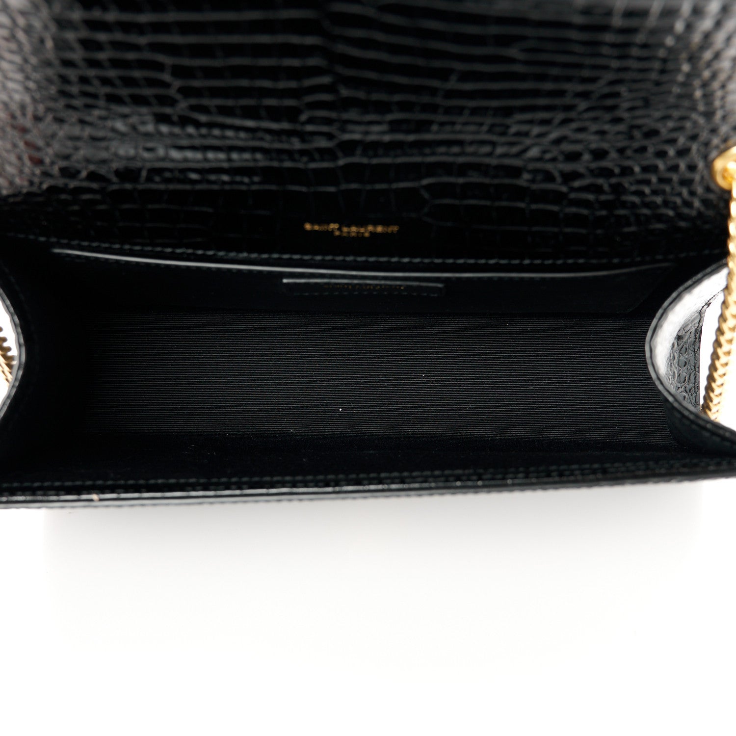 Saint Laurent Calfskin Crocodile Embossed Medium Classic Monogram Kate Tassel Satchel Black 6 of 12