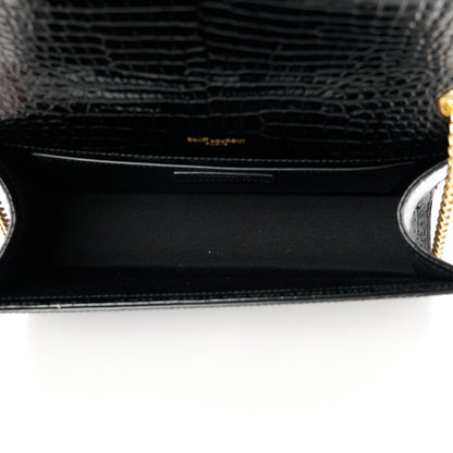 Saint Laurent Calfskin Crocodile Embossed Medium Classic Monogram Kate Tassel Satchel Black 6 of 12