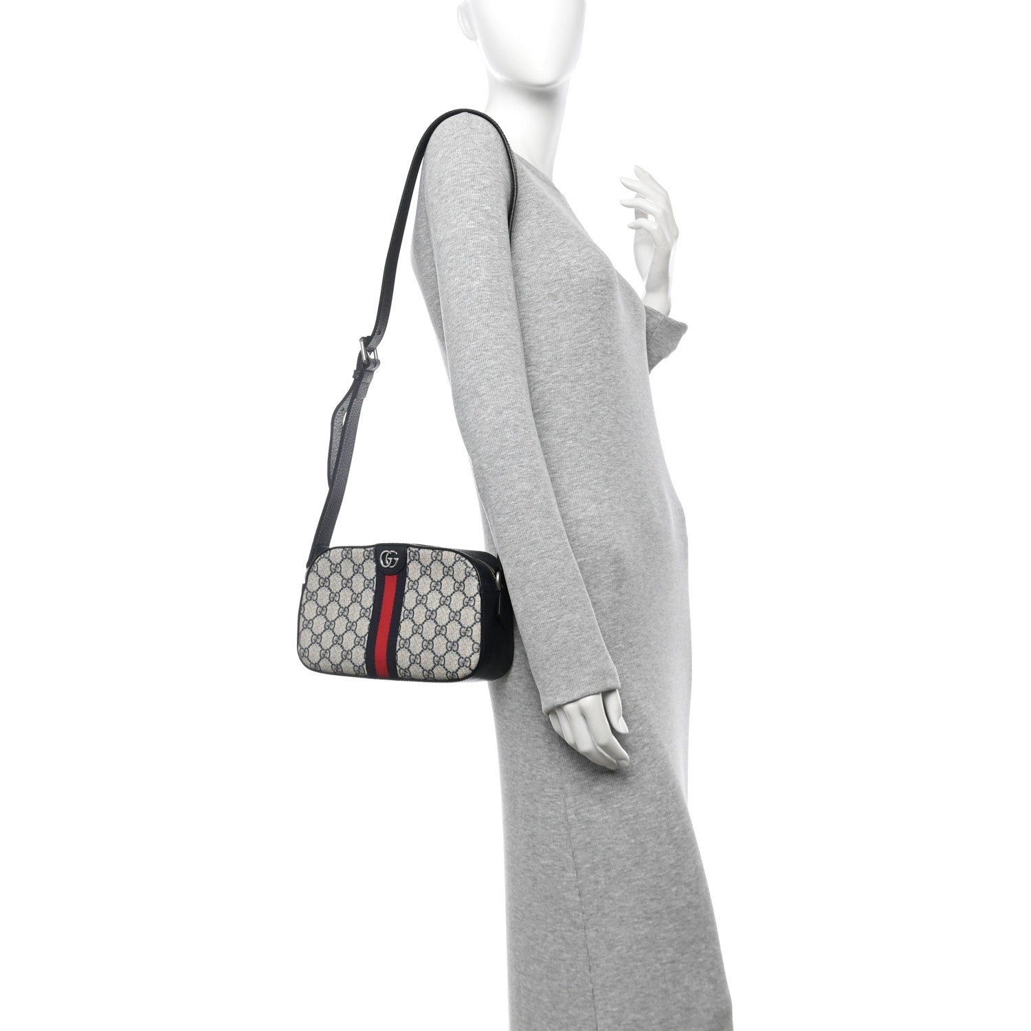 Gucci GG Supreme Monogram Textured Dollar Calfskin Web Small Ophidia Camera Bag Beige Blue 2 of 12