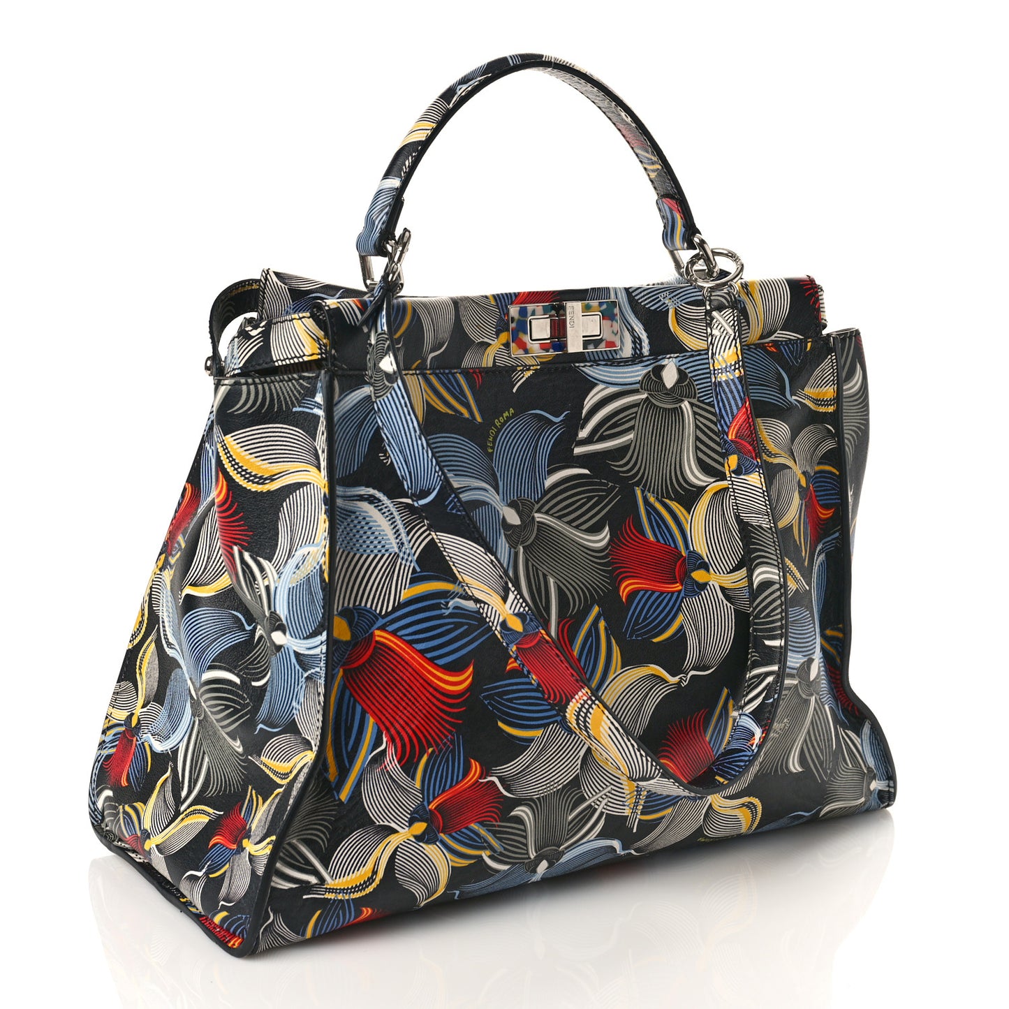 Calfskin Orchid Large Peekaboo Iconic Satchel Black Multicolor