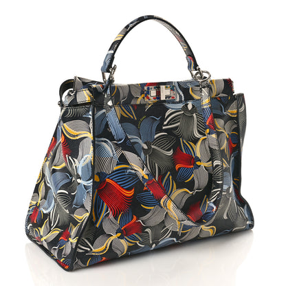 Fendi Calfskin Orchid Large Peekaboo Iconic Satchel Black Multicolor 3 of 8