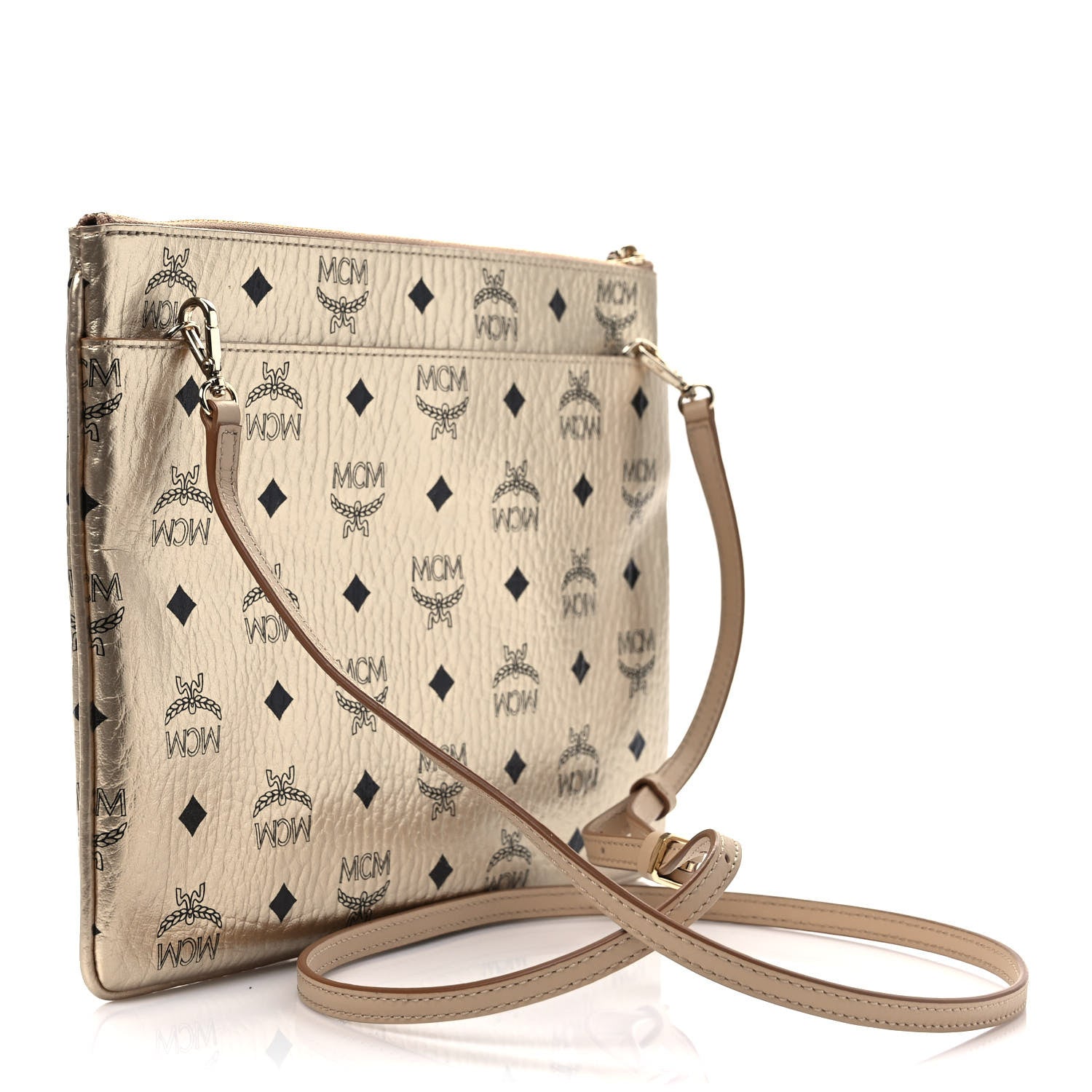 MCM Metallic Visetos Medium Crossbody Pouch Berline Gold 3 of 9