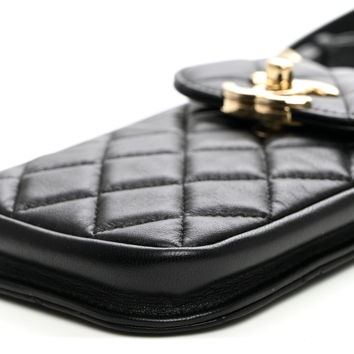 Lambskin Quilted Phone Chain Clutch Waist Bag Black