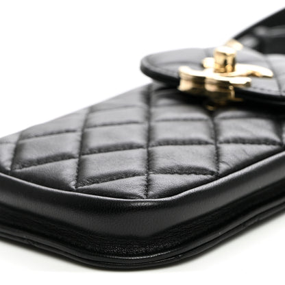 Chanel Lambskin Quilted Phone Chain Clutch Waist Bag Black 11 of 11