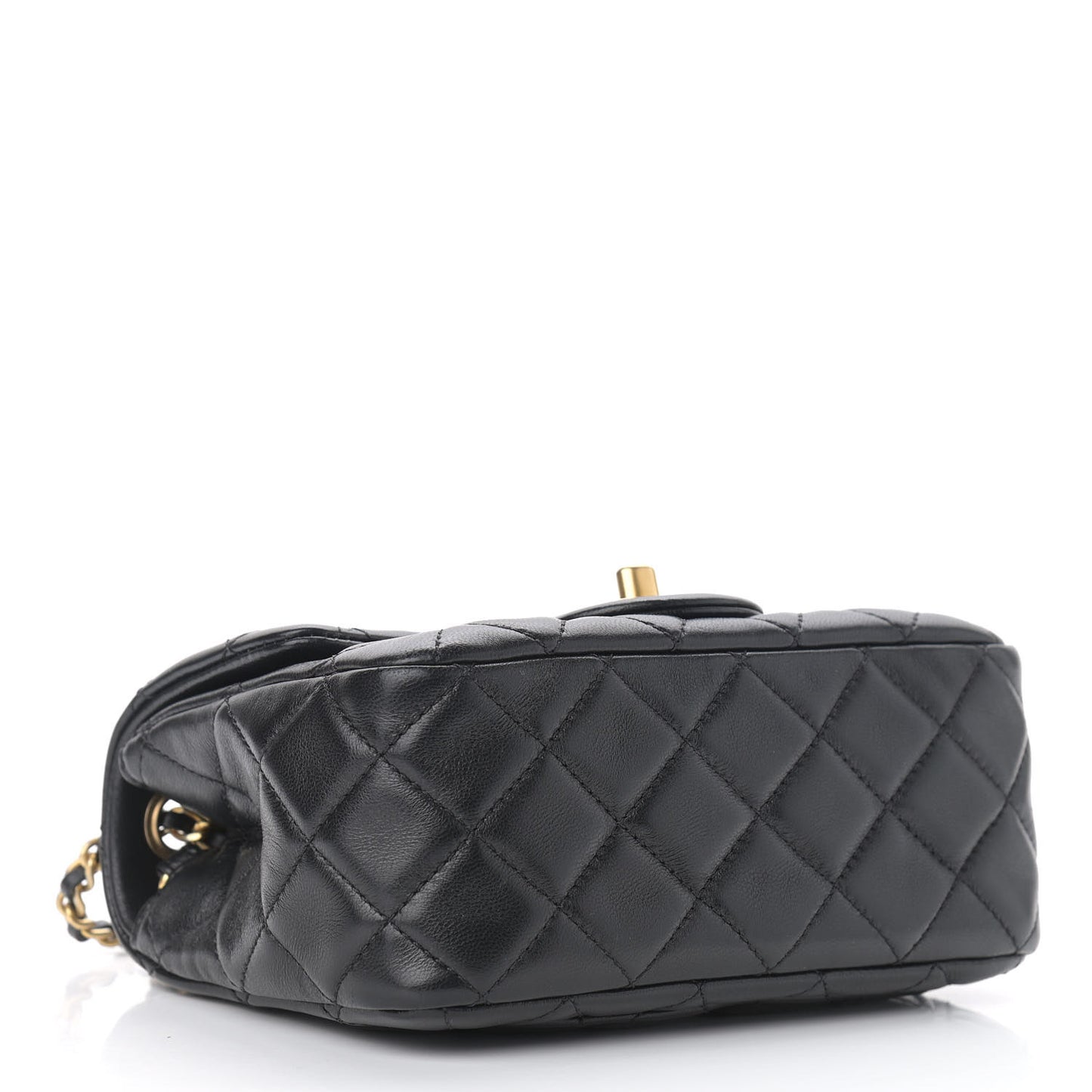 Lambskin Quilted Mini Pearl Crush Flap Black