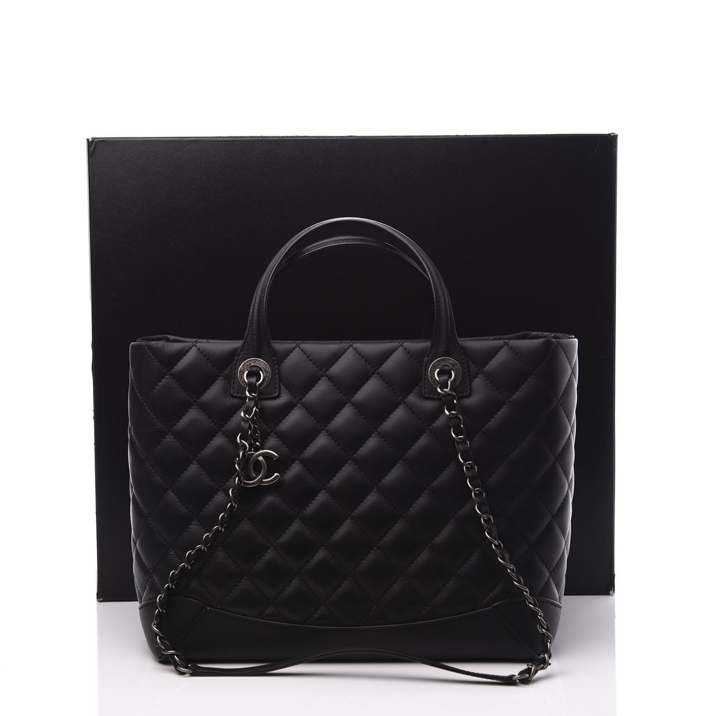 Calfskin Quilted Small Easy Shopping Tote Black