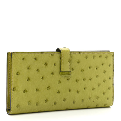 Hermes Ostrich Bearn Gusset Wallet Vert Anis 3 of 8
