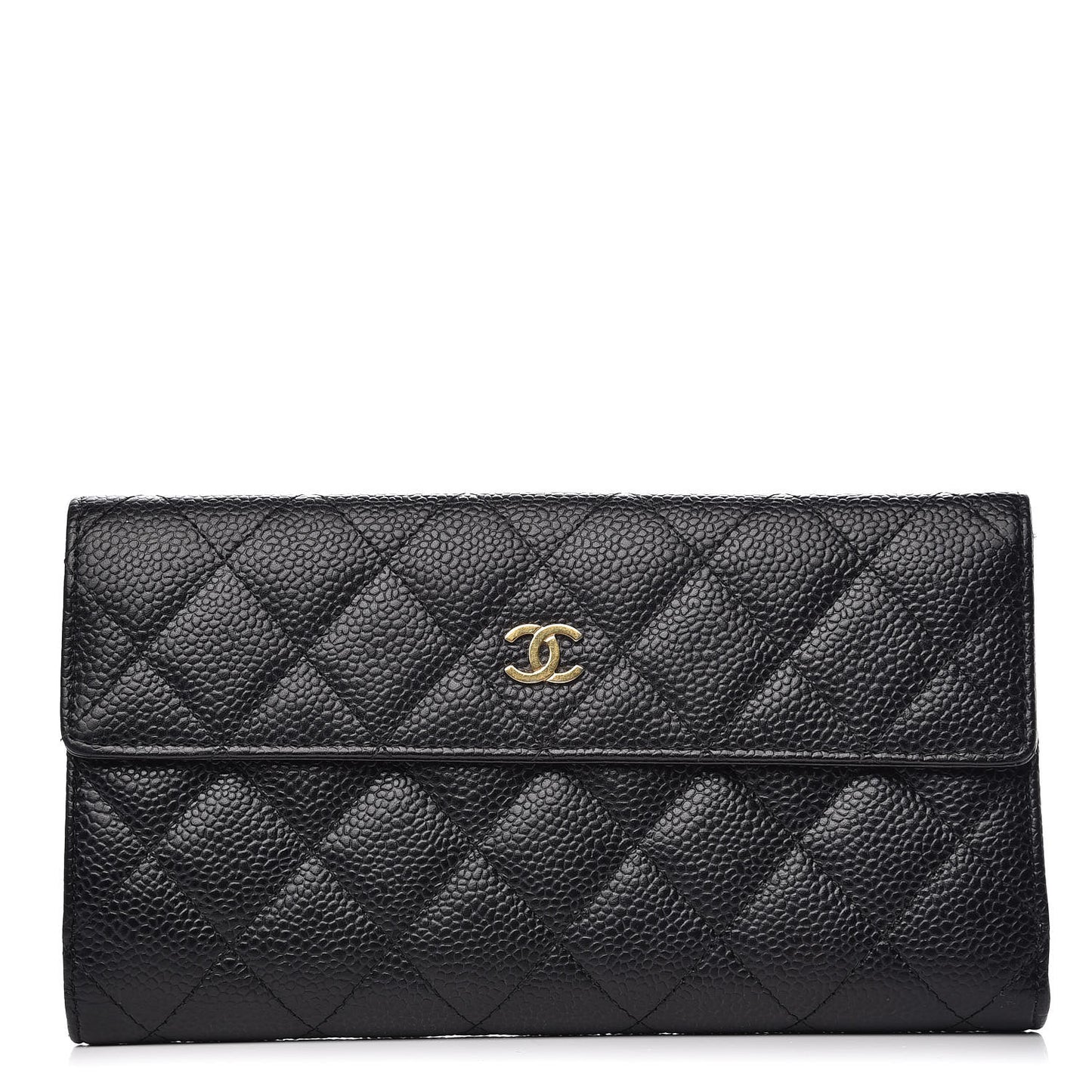 Caviar Quilted CC Long Double Wallet Black