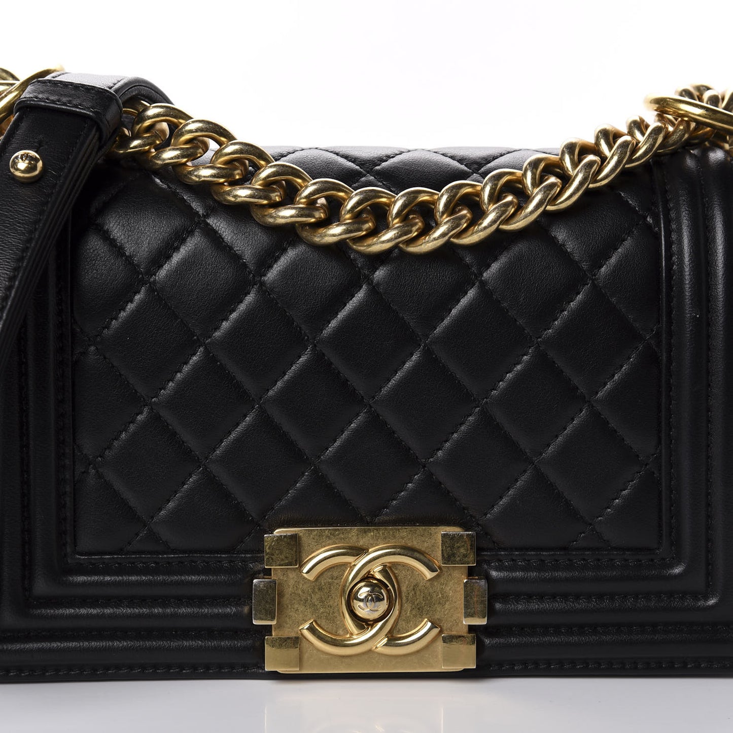 Lambskin Quilted Small Boy Flap Black