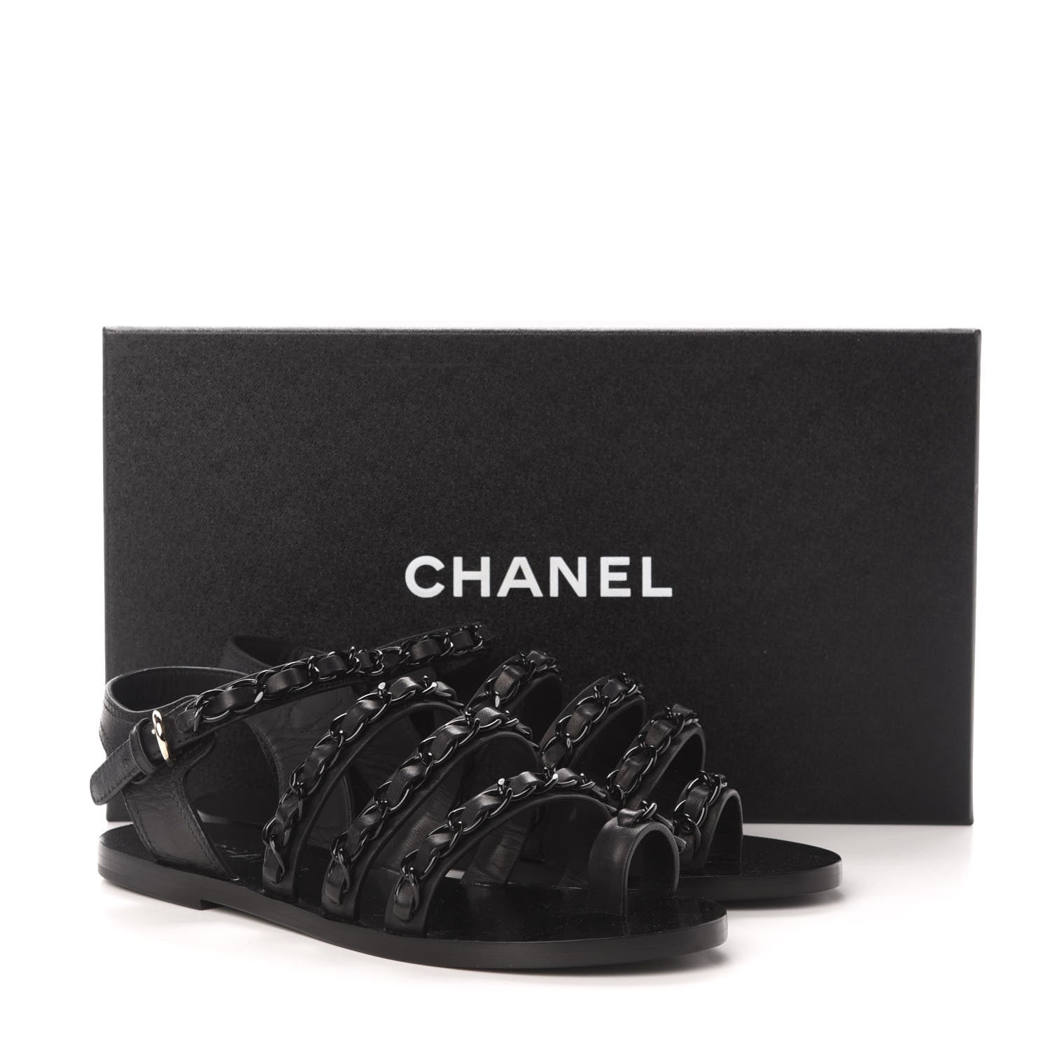 Chanel Calfskin Chain Flat Sandals 38 Black 9 of 9