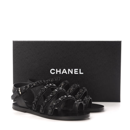 Chanel Calfskin Chain Flat Sandals 38 Black 9 of 9
