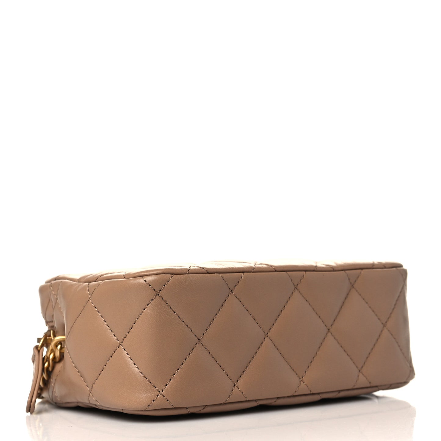 Lambskin Quilted Mini Pillow Crush Camera Case Beige