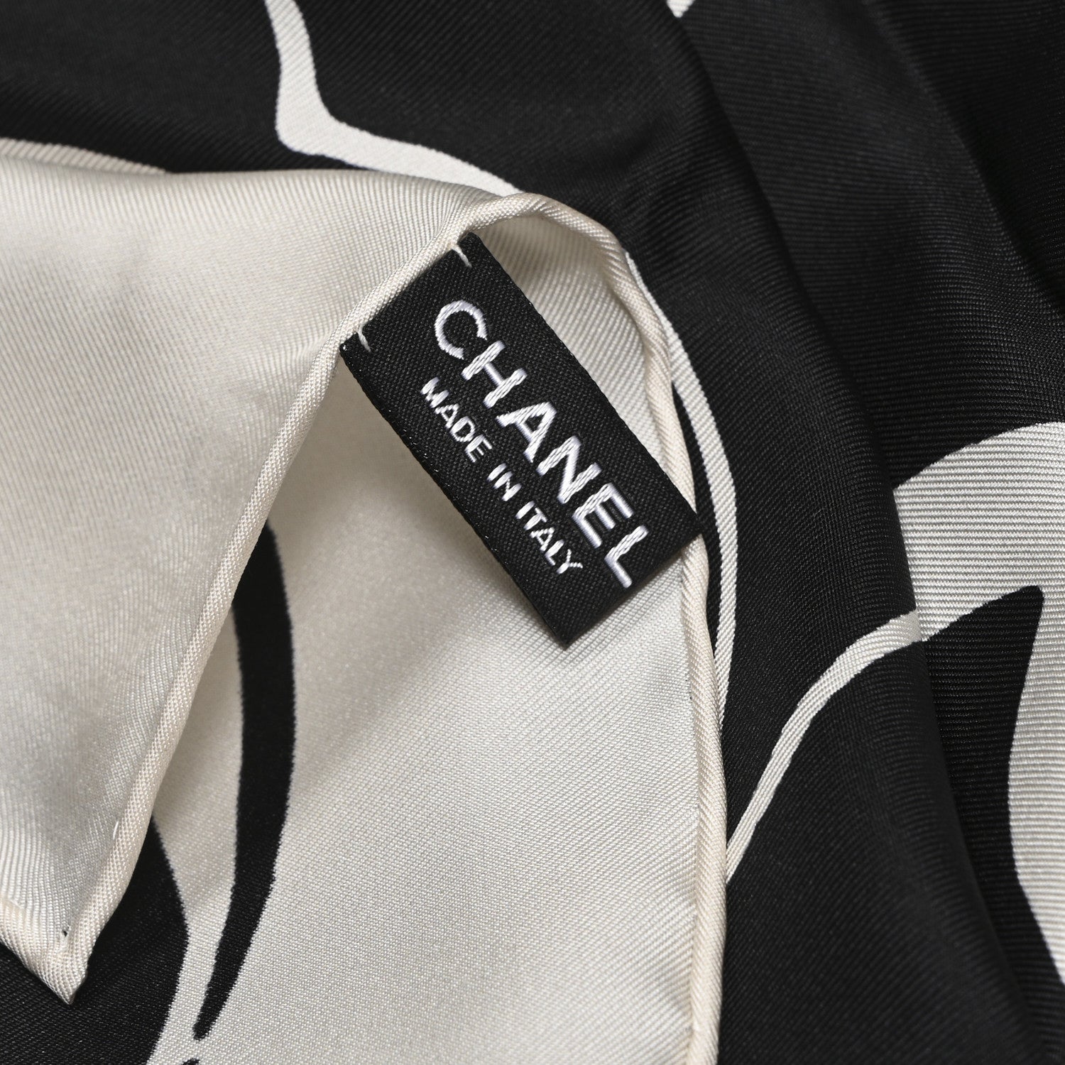 Chanel Silk CC Camellia Scarf Black White 3 of 4