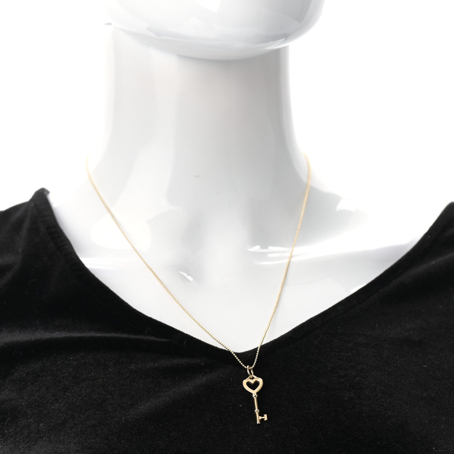 Tiffany 18K Yellow Gold Mini Heart Key Pendant Necklace 2 of 6