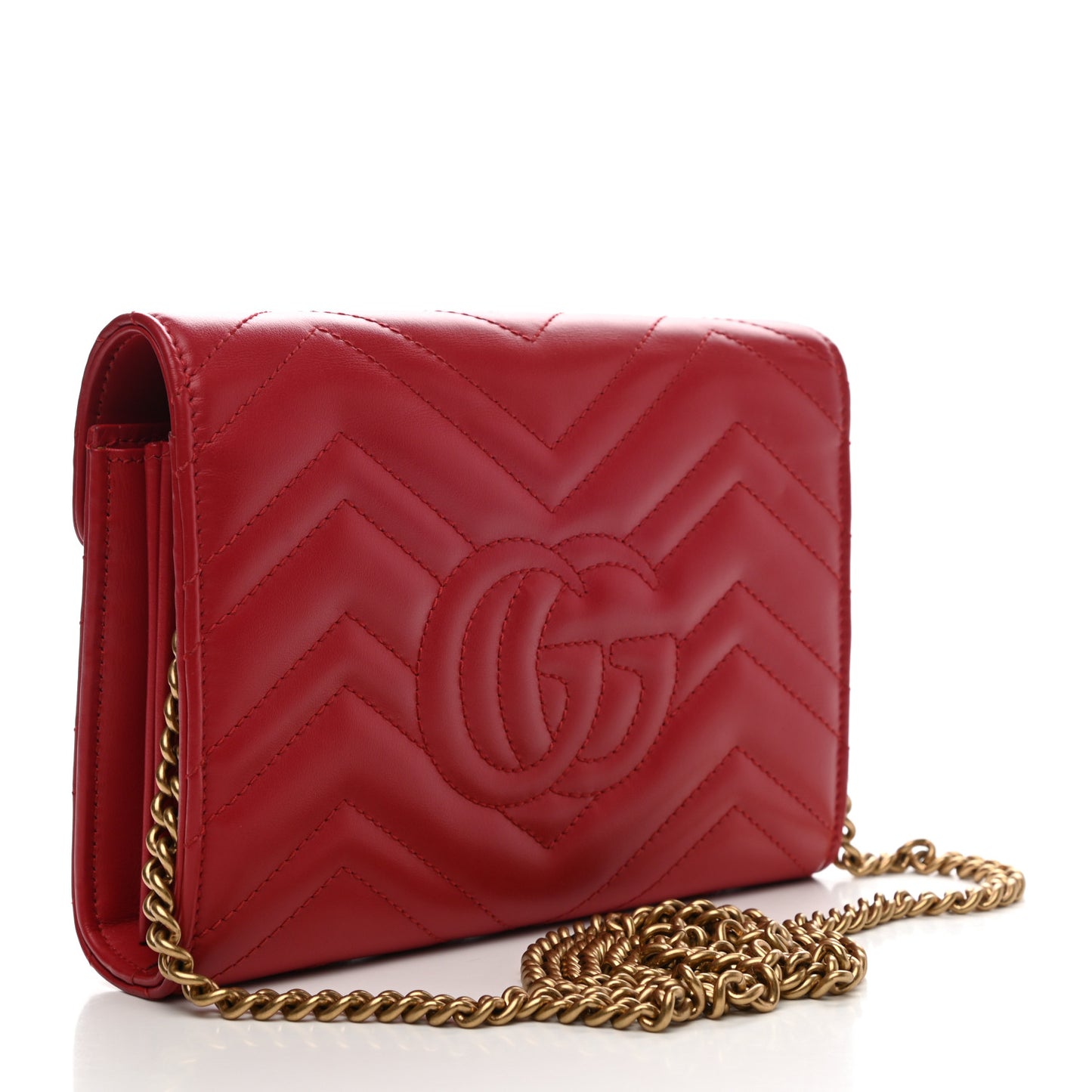 Calfskin Matelasse GG Marmont Chain Wallet Hibiscus Red